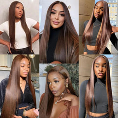 Kristy 13x4 Chocolate Brown Straight Lace Front Wigs Human Hair 13x6 Transparent HD Lace Frontal Wig Pre Plucked Brown Glueless Wigs