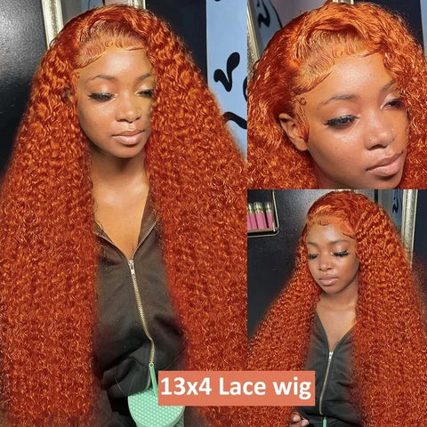 Mona Orange Ginger Deep Wave Human Hair Wig 250 Density 13x4 13x6 Curly Wave Color Lace Frontal Human Hair Wigs For Women