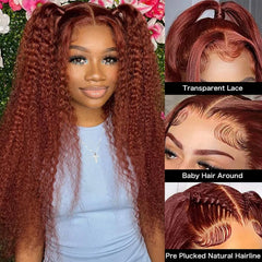 Sani Reddish Brown Jerry Curly 13x4 Lace Front Wig 250%Remy Human Hair Wigs 13x6 Kinky Curly Glueless HD Transparent Lace Frontal Wig