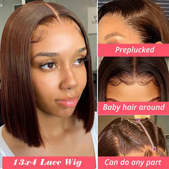 Telma Brown Bob Lace Frontal Wig Human Hair 13x4 Straight 210% Density Transparent Lace Front Wigs Bob Lace Frontal Wig Human Hair