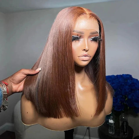 Telma Brown Bob Lace Frontal Wig Human Hair 13x4 Straight 210% Density Transparent Lace Front Wigs Bob Lace Frontal Wig Human Hair