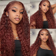 Aisha 13x4 Reddish Brown Deep Wave Frontal Lace Front Human Hair Wigs For Women Deep Curly Human Hair Wig