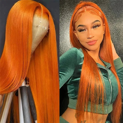 Nina #350 Ginger Orange Color 13x4 4x4 5x5 Lace Closure Frontal Human Hair HD Transparent Lace Frontal Pre Plucked Hairline