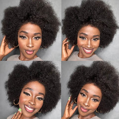 Idali Hair Side Part Afro Curly Glueless Minimalist Lace Wig 100% Human Hair Natural Black Color Bob Wig Human Hair