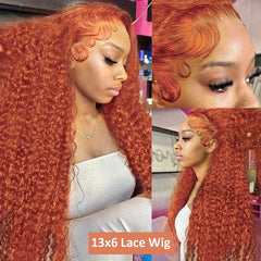 Mona Orange Ginger Deep Wave Human Hair Wig 250 Density 13x4 13x6 Curly Wave Color Lace Frontal Human Hair Wigs For Women