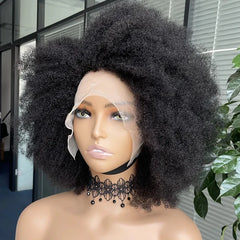 Idali Hair Side Part Afro Curly Glueless Minimalist Lace Wig 100% Human Hair Natural Black Color Bob Wig Human Hair