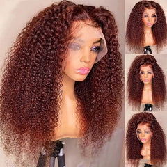 Sani Reddish Brown Jerry Curly 13x4 Lace Front Wig 250%Remy Human Hair Wigs 13x6 Kinky Curly Glueless HD Transparent Lace Frontal Wig