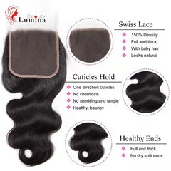 Bih Body Wave Lace Frontal Closure Only 4x4 Lace Closure Brazilian Remy Hair Pre Plucked 100% Human Hair Body WaveLace Frontal 13x4