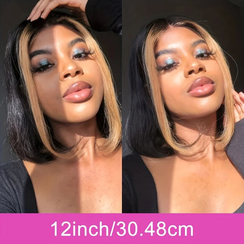 Ami Highlight 13x4 Lace Frontal 1B/27 Colored Pre Plucked Brazilian Straight 100% Human Hair Wigs For Women Ombre Short Bob Wigs