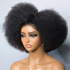 Idali Hair Side Part Afro Curly Glueless Minimalist Lace Wig 100% Human Hair Natural Black Color Bob Wig Human Hair