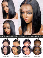 Bume 13x4 Lace Front Human Hair Wig Transparent Lace Frontal Wigs For Black Women Short Bob Wig Glueless Remy Straight Natural Wig