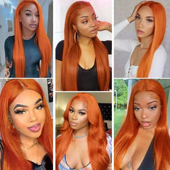 Nina #350 Ginger Orange Color 13x4 4x4 5x5 Lace Closure Frontal Human Hair HD Transparent Lace Frontal Pre Plucked Hairline