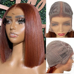 Nafe Brown Color Bob Wig Peruvian Straight Lace Front Human Hair Wigs For Women #33 Reddish Brown 13*6*1 T Lace Part Wig