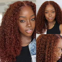 Sani Reddish Brown Jerry Curly 13x4 Lace Front Wig 250%Remy Human Hair Wigs 13x6 Kinky Curly Glueless HD Transparent Lace Frontal Wig