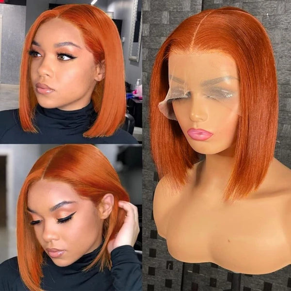 Loni 200% Density Ginger Orange Straight Bob Wig 13x4 Lace Frontal Bob Human Hair Wigs For Black Women Brazilian Remy Straight Wig