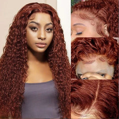 Aisha 13x4 Reddish Brown Deep Wave Frontal Lace Front Human Hair Wigs For Women Deep Curly Human Hair Wig