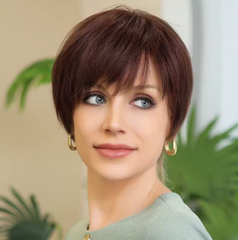 Brown 100% Remy Human Hair Lace Front Wigs with Bangs Pixie Cut Hairs Short Straight Layered Bob Wigs for White Women Human Wig