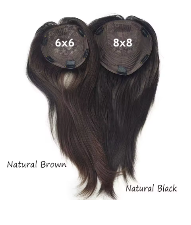 Natural Brown Jewish Wig Topper 8"x8" Kosher Sheitel Clips In Women Topper Wavy Silk Base Remy Human Hair Piece For White Women