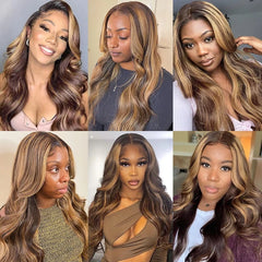 Body Wave Highlight Wig Human Hair 13x4 Hd Lace Frontal Wigs Cheap Brazilian Colored Glueless Wigs Human Hair Ready To Wear