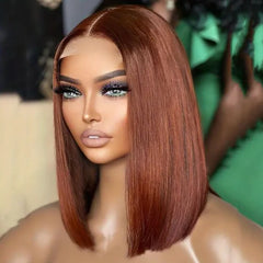 Nafe Brown Color Bob Wig Peruvian Straight Lace Front Human Hair Wigs For Women #33 Reddish Brown 13*6*1 T Lace Part Wig