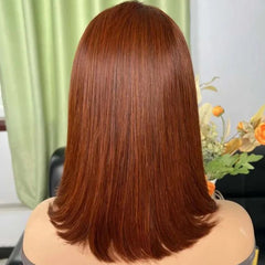 Nafe Brown Color Bob Wig Peruvian Straight Lace Front Human Hair Wigs For Women #33 Reddish Brown 13*6*1 T Lace Part Wig