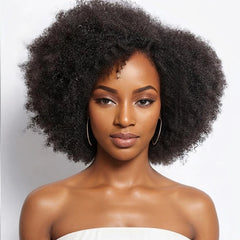 Idali Hair Side Part Afro Curly Glueless Minimalist Lace Wig 100% Human Hair Natural Black Color Bob Wig Human Hair