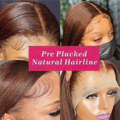 Kristy 13x4 Chocolate Brown Straight Lace Front Wigs Human Hair 13x6 Transparent HD Lace Frontal Wig Pre Plucked Brown Glueless Wigs