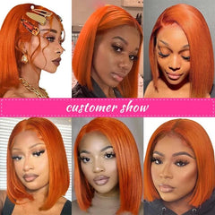 Loni 200% Density Ginger Orange Straight Bob Wig 13x4 Lace Frontal Bob Human Hair Wigs For Black Women Brazilian Remy Straight Wig