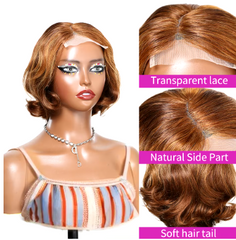 Beathi pre-styled 4/27 Highlight 4x4 Body Wave Glueless Closure 100%Human Hair Frontal Wigs Ombre Brown Mix Blonde Water Wave C Part Short Bob Wig
