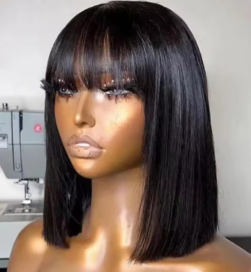 Short Bob Wig with Bangs Straight Human Hair Bob with Bangs Wig Human Hair 180% Density Straight Bang Bob Wig For Women