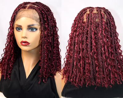 Sani 12" Short Bob Braided Wigs Blonde Color Synthetic Full Lace Wig Goddess Boho Box Braids Wigs Black Burgundy Knotless Curly Hair