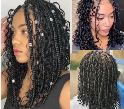 Sani 12" Short Bob Braided Wigs Blonde Color Synthetic Full Lace Wig Goddess Boho Box Braids Wigs Black Burgundy Knotless Curly Hair