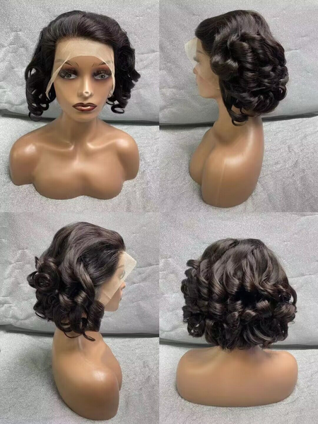 Nina 13x4 Frontal Highlights Curly Short Bouncy Hair Wave 100% Virgin Human Hair, Short Body Wave