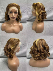 Nina 13x4 Frontal Highlights Curly Short Bouncy Hair Wave 100% Virgin Human Hair, Short Body Wave