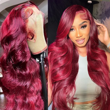 Tora 99J Burgundy 13x6 HD Lace Front Wig Body Wave Red Colored Human Hair Wigs 250% 13x6 HD Transparent Lace Frontal Wig 30 32 34Inch