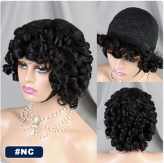 Tobi Machine Made Human hair Wigs 200% Human Hair Wig 4/30 Color Wig Bouncy Curly Short Curly Wigs with Bangs Curly Human Hair Wig