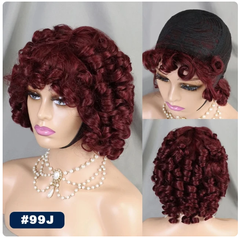 Tobi Machine Made Human hair Wigs 200% Human Hair Wig 4/30 Color Wig Bouncy Curly Short Curly Wigs with Bangs Curly Human Hair Wig