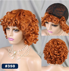 Tobi Machine Made Human hair Wigs 200% Human Hair Wig 4/30 Color Wig Bouncy Curly Short Curly Wigs with Bangs Curly Human Hair Wig