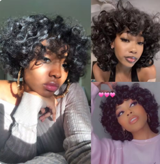 Esy Glueless Bouncy Curly Brazilian Human Hair Wigs With Bangs Machine Made Short Loose Curly Wave Wigs for Women Afro Fringe Wig