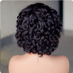 Esy Glueless Bouncy Curly Brazilian Human Hair Wigs With Bangs Machine Made Short Loose Curly Wave Wigs for Women Afro Fringe Wig