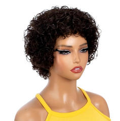 Short Pixie Afro Kinky Curly Wigs for Black Women Glueless Natural Brown Bob Wig With Bangs Brazilian Human Hair Wigs Allure