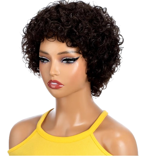 Short Pixie Afro Kinky Curly Wigs for Black Women Glueless Natural Brown Bob Wig With Bangs Brazilian Human Hair Wigs Allure