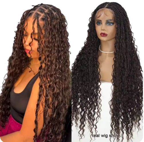Long 32 Boho Braided Full Lace Front Wigs Synthetic Blonde Curly Goddess Locs Cornrows Wigs Pre Plucked Baby Hair Box Braids Wig