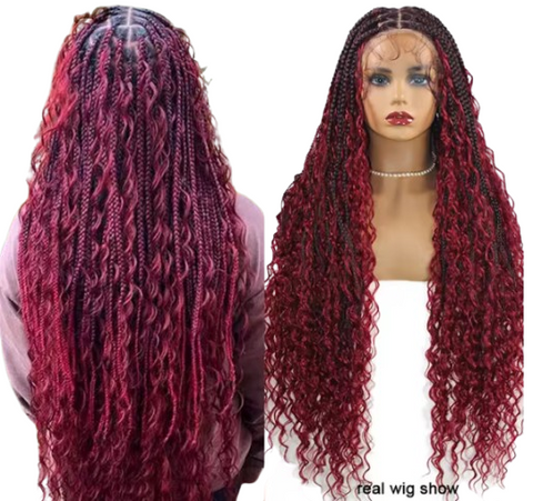 Long 32 Boho Braided Full Lace Front Wigs Synthetic Blonde Curly Goddess Locs Cornrows Wigs Pre Plucked Baby Hair Box Braids Wig