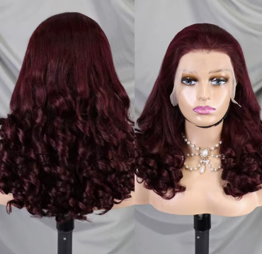 300 Density 100% Human Hair Loose Wave Fumi Bouncy Curly Wigs Ombre Double Drawn Hair Wigs 13x4 HD Lace Frontal Wigs