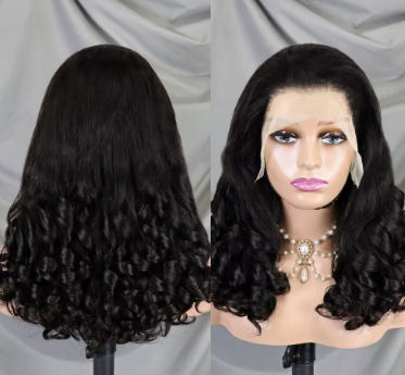 300 Density 100% Human Hair Loose Wave Fumi Bouncy Curly Wigs Ombre Double Drawn Hair Wigs 13x4 HD Lace Frontal Wigs